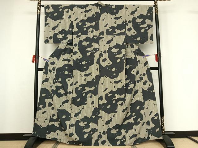 平和屋着物▽上質な小紋 単衣 霞文 金彩 正絹 逸品 AABG7047jh