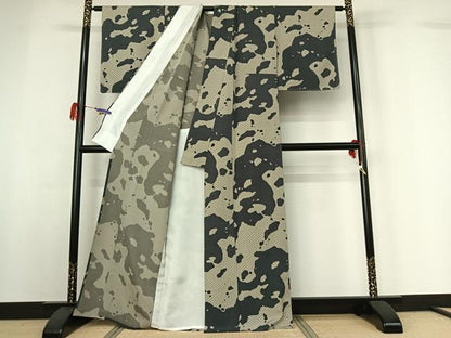 平和屋着物▽上質な小紋 単衣 霞文 金彩 正絹 逸品 AABG7047jh