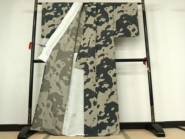 平和屋着物▽上質な小紋 単衣 霞文 金彩 正絹 逸品 AABG7047jh