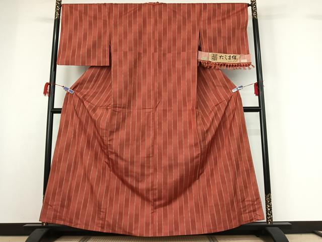 平和屋着物▽上質な紬　単衣　たぐま絣　反端付き　正絹　逸品　AABG7049jh