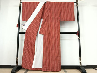 平和屋着物▽上質な紬　単衣　たぐま絣　反端付き　正絹　逸品　AABG7049jh