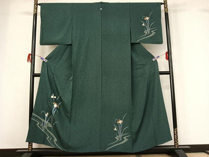 平和屋着物▽訪問着 単衣 流水杜若文 金彩 正絹 逸品 AABG7051jh