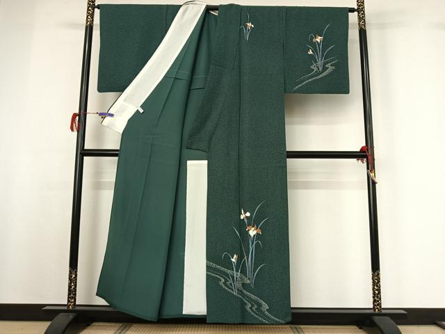 平和屋着物▽訪問着 単衣 流水杜若文 金彩 正絹 逸品 AABG7051jh