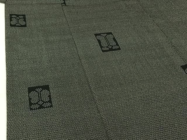 平和屋着物▽本塩沢 単衣 110亀甲 遠州椿 黒地 反端付き 正絹 逸品 AABG7053jh