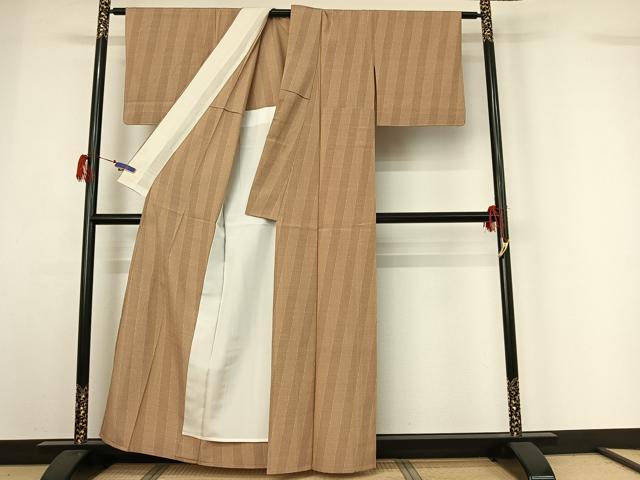 平和屋着物▽本塩沢　単衣　斜縞　正絹　逸品　AABG7054jh
