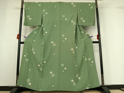 平和屋着物▽上質な小紋 単衣 色紙花蝶文 正絹 逸品 AABG7055jh