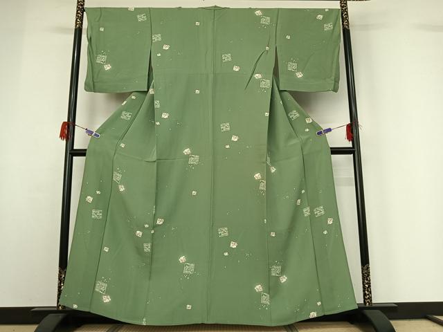 平和屋着物▽上質な小紋 単衣 色紙花蝶文 正絹 逸品 AABG7055jh