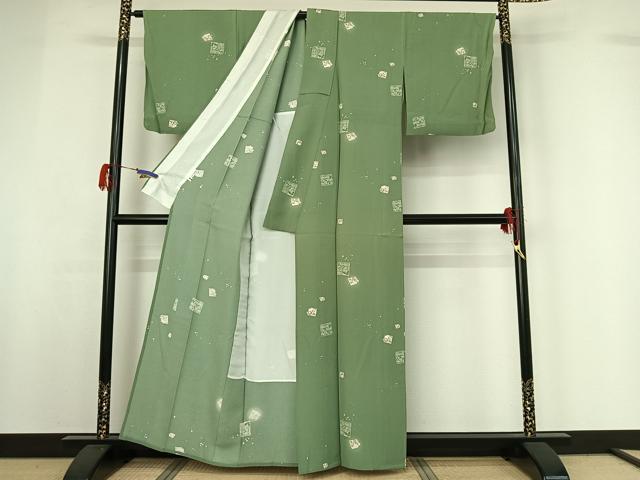 平和屋着物▽上質な小紋 単衣 色紙花蝶文 正絹 逸品 AABG7055jh
