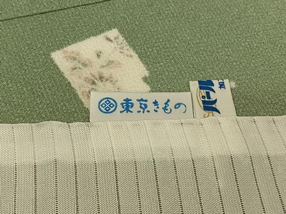 平和屋着物▽上質な小紋 単衣 色紙花蝶文 正絹 逸品 AABG7055jh