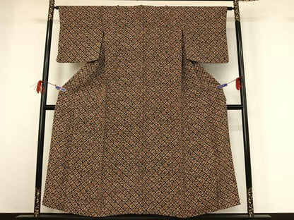 平和屋着物▽上質な小紋 単衣 型染め 飾花文 鬼しぼ縮緬 正絹 逸品 AABG7057jh