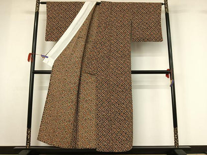 平和屋着物▽上質な小紋 単衣 型染め 飾花文 鬼しぼ縮緬 正絹 逸品 AABG7057jh