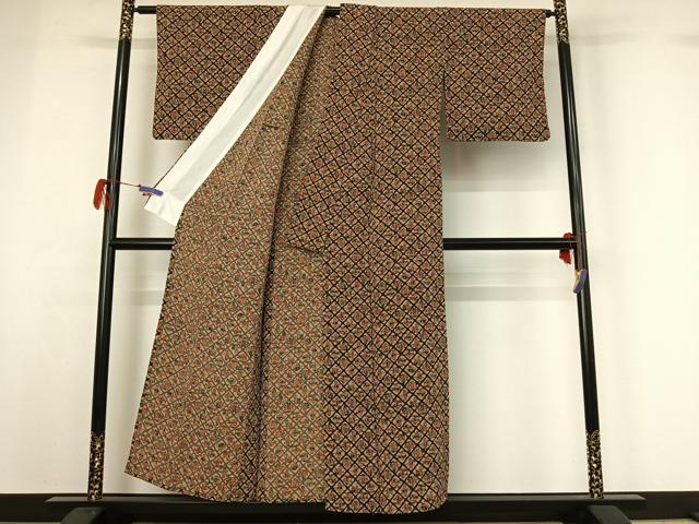 平和屋着物▽上質な小紋 単衣 型染め 飾花文 鬼しぼ縮緬 正絹 逸品 AABG7057jh