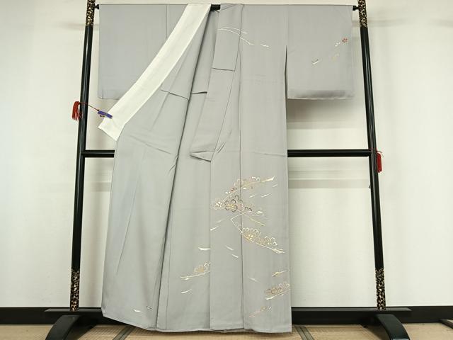 平和屋着物▽訪問着 単衣 草花文 金彩 正絹 逸品 AABG7058jh