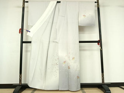 平和屋着物▽岩井半四郎 歌舞伎役者 日本舞踊家 訪問着 単衣 草花文 暈し染め 金彩 正絹 逸品 AABG7059jh