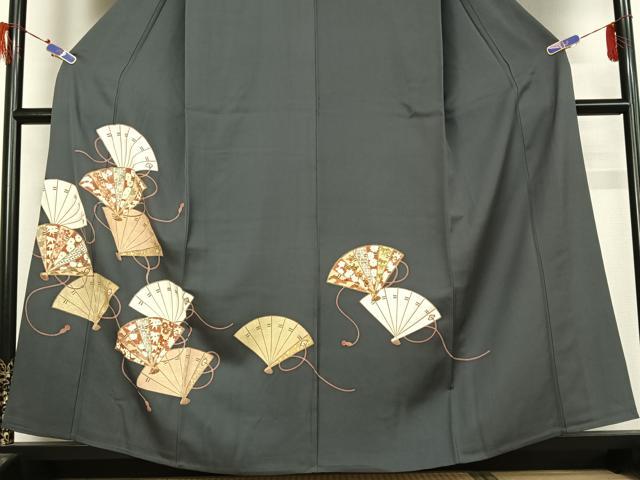 平和屋着物▽訪問着 単衣 駒刺繍 扇面花文 正絹 逸品 AABG7060jh