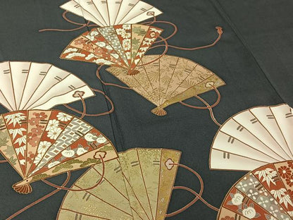 平和屋着物▽訪問着 単衣 駒刺繍 扇面花文 正絹 逸品 AABG7060jh