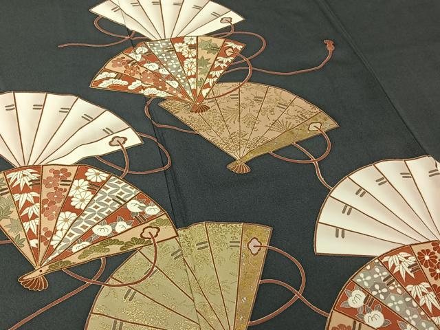 平和屋着物▽訪問着 単衣 駒刺繍 扇面花文 正絹 逸品 AABG7060jh