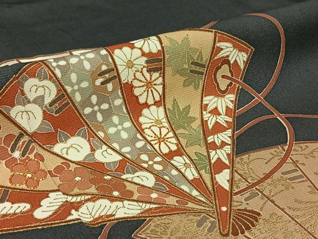 平和屋着物▽訪問着 単衣 駒刺繍 扇面花文 正絹 逸品 AABG7060jh