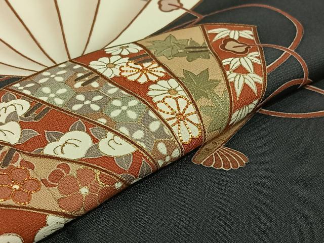 平和屋着物▽訪問着 単衣 駒刺繍 扇面花文 正絹 逸品 AABG7060jh