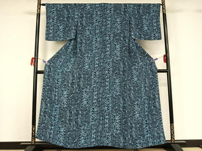 平和屋着物▽上質な小紋 単衣 亀甲花文 鬼しぼ縮緬 正絹 逸品 AABG7061jh