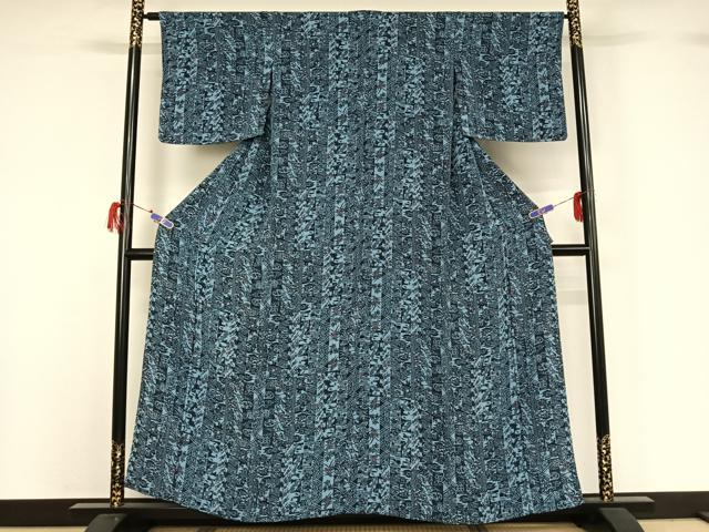 平和屋着物▽上質な小紋 単衣 亀甲花文 鬼しぼ縮緬 正絹 逸品 AABG7061jh