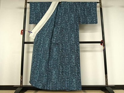 平和屋着物▽上質な小紋 単衣 亀甲花文 鬼しぼ縮緬 正絹 逸品 AABG7061jh