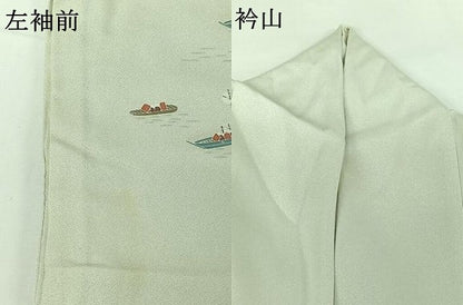平和屋着物▽訪問着 単衣 人物風景文 船 正絹 逸品 AABG7062jh