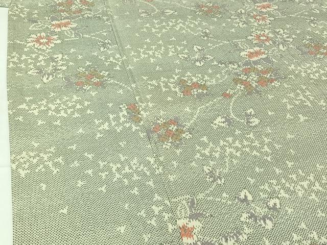平和屋着物▽上質な紬 単衣 草花文 正絹 逸品 AABG7063jh