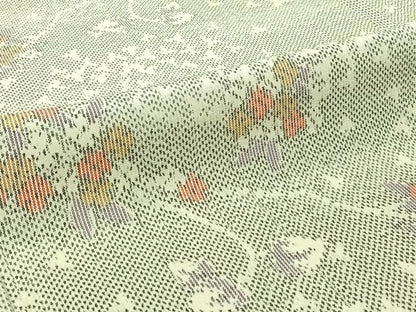 平和屋着物▽上質な紬 単衣 草花文 正絹 逸品 AABG7063jh