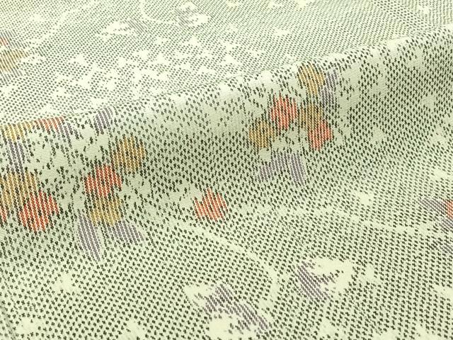 平和屋着物▽上質な紬 単衣 草花文 正絹 逸品 AABG7063jh