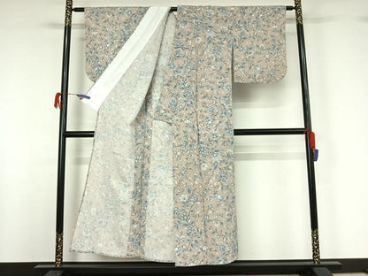 平和屋着物▽小紋　単衣　更紗花文　洗える着物　AABG7065jh