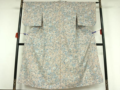 平和屋着物▽小紋　単衣　更紗花文　洗える着物　AABG7065jh