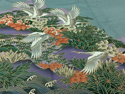 平和屋着物▽色留訪問着 単衣 飛鶴松竹梅 金彩 洗える着物 AABG7070jh