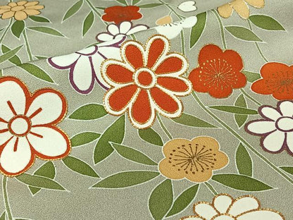 平和屋着物▽訪問着 単衣 駒刺繍 草花文 金彩 正絹 逸品 AABG7071jh
