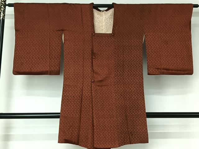 平和屋着物▽道行コート　スリーシーズン　春夏秋　塵除け　草葉地紋　葡萄茶色　正絹　逸品　AABG7074jh