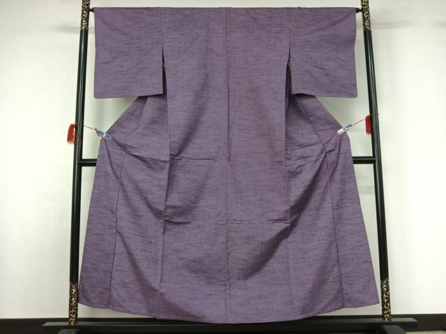 平和屋着物▽上質な紬　単衣　紫苑色　正絹　逸品　AABG7075jh