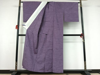 平和屋着物▽上質な紬　単衣　紫苑色　正絹　逸品　AABG7075jh