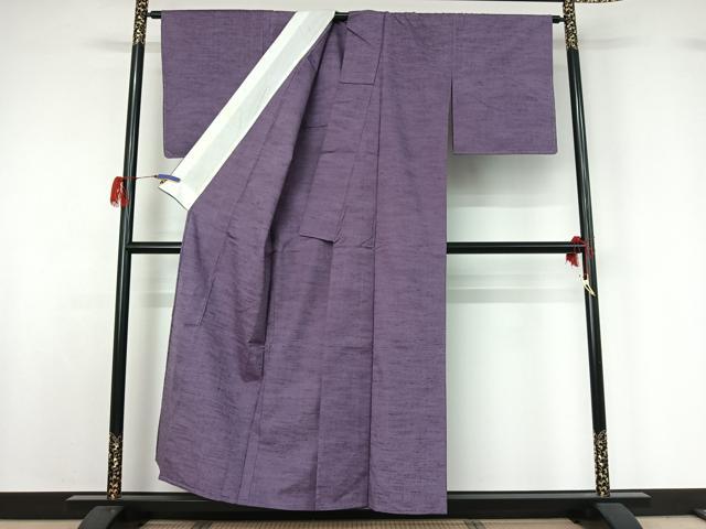 平和屋着物▽上質な紬　単衣　紫苑色　正絹　逸品　AABG7075jh
