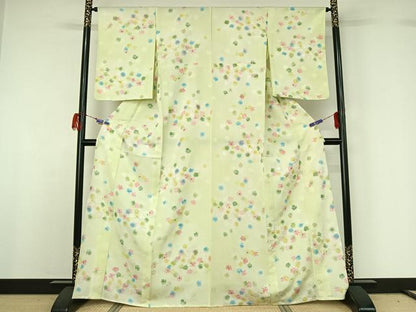 平和屋着物▽上質な小紋 単衣 舞花文 暈し染め 金糸 正絹 逸品 AABG7076jh