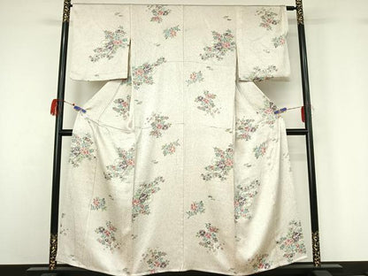 平和屋着物▽上質な小紋 単衣 草花文 正絹 逸品 AABG7077jh