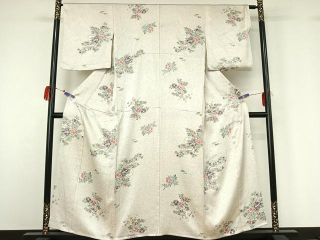 平和屋着物▽上質な小紋 単衣 草花文 正絹 逸品 AABG7077jh