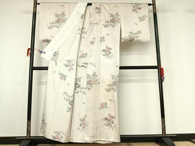 平和屋着物▽上質な小紋 単衣 草花文 正絹 逸品 AABG7077jh