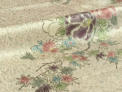 平和屋着物▽上質な小紋 単衣 草花文 正絹 逸品 AABG7077jh