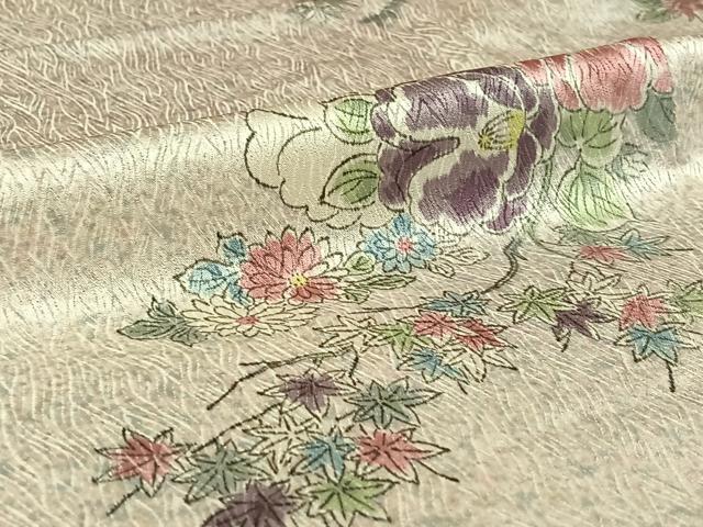 平和屋着物▽上質な小紋 単衣 草花文 正絹 逸品 AABG7077jh