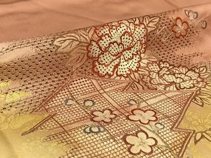平和屋着物▽中国三大刺繍　汕頭刺繍　スワトウ刺繍　訪問着　単衣　松皮菱花文　暈し染め　金彩　正絹　逸品　AABG7078jh