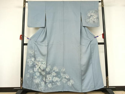 平和屋着物▽訪問着 単衣 手描き 草花文 暈し染め 正絹 逸品 AABG7079jh