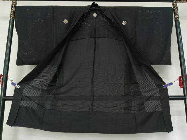 平和屋着物▽男性　羽織　黒紋付　暗黒色　正絹　逸品　AABG7080jh