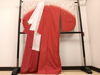 平和屋着物●小振袖　二尺袖　花蝶文　暈し染め　金彩　洗える着物　AABG7084ph