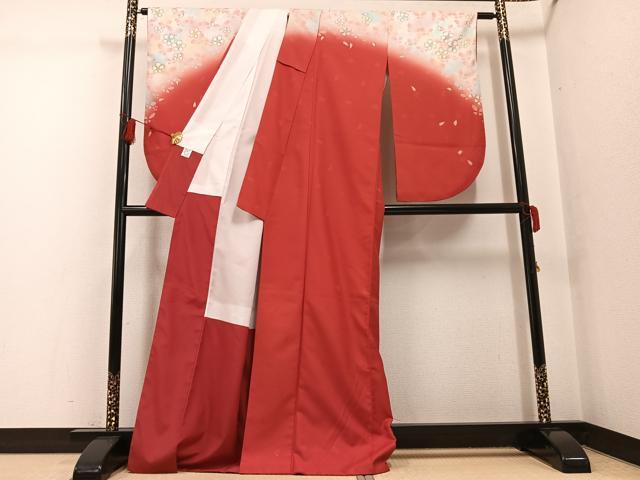 平和屋着物●小振袖　二尺袖　花蝶文　暈し染め　金彩　洗える着物　AABG7084ph