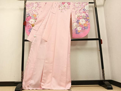 平和屋着物●小振袖　二尺袖　舞花文　暈し染め　金彩　洗える着物　未使用　AABG7085ph